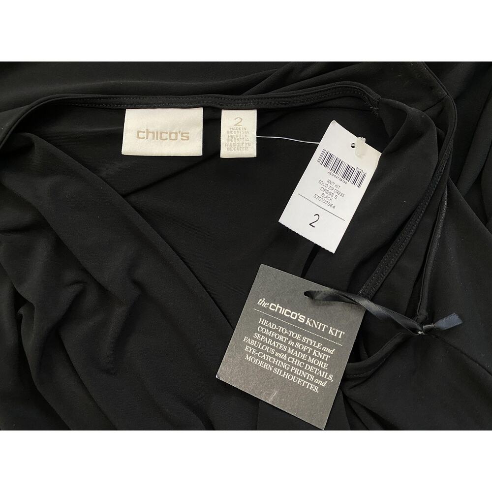 Chicos Maxi Dress 2 Large Black Sleeveless Zip Ruched Asymmetric Travel Knit NEW - Picture 9 of 11